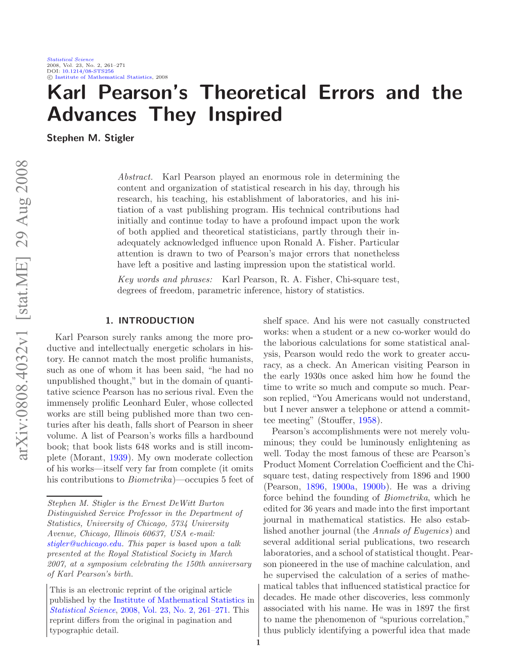 Karl Pearson's Theoretical Errors and the Advances They Inspired