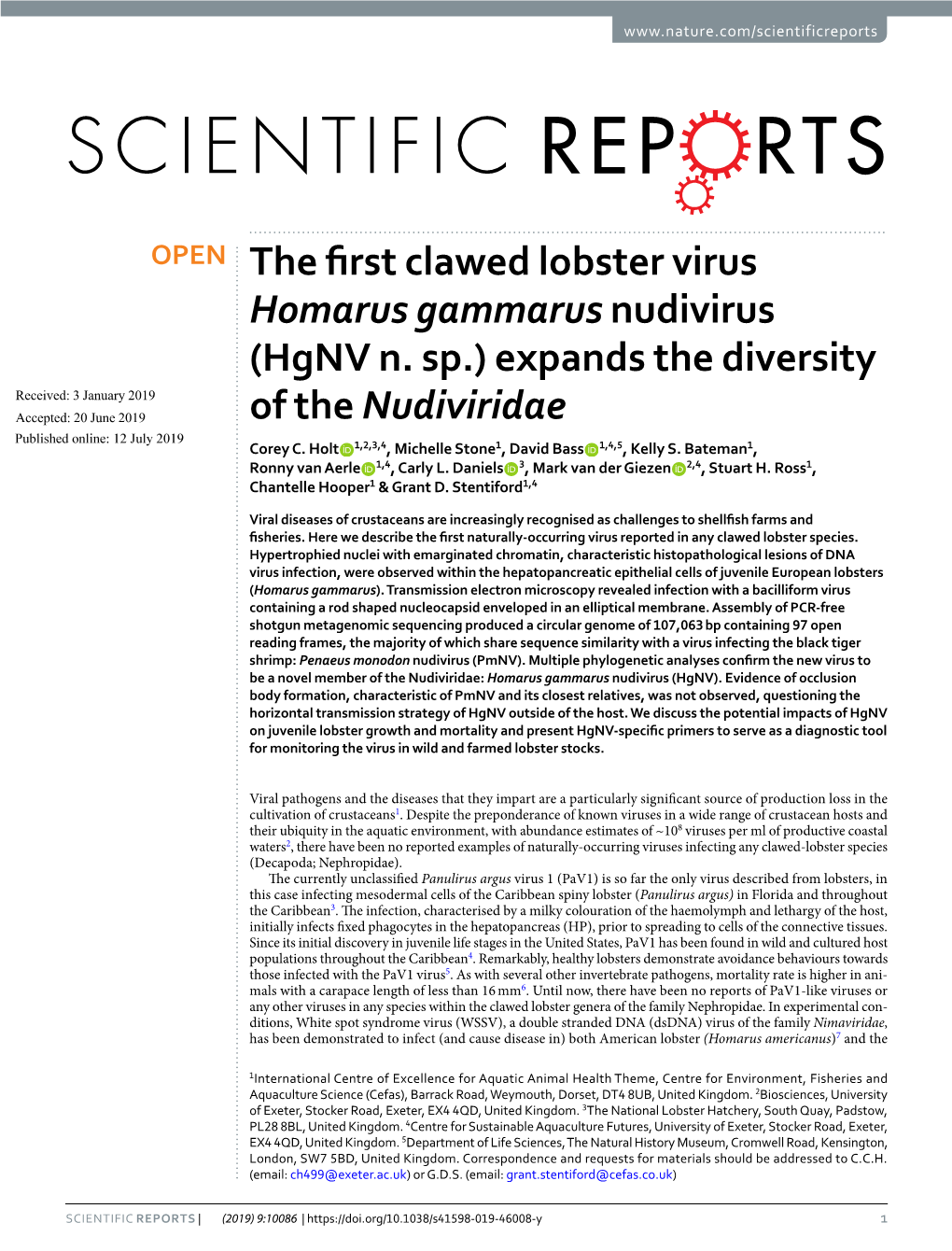 The First Clawed Lobster Virus Homarus Gammarus Nudivirus