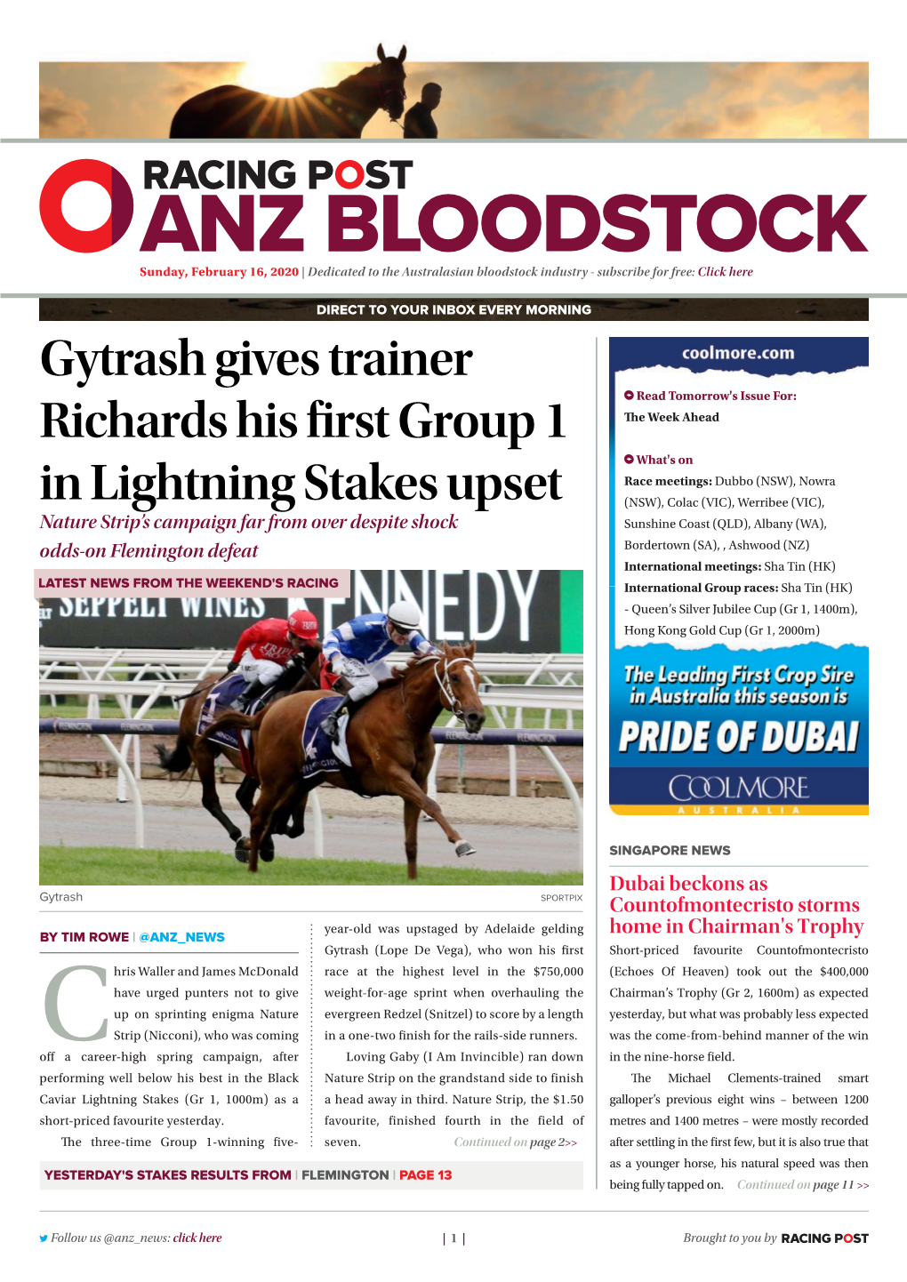 Gytrash Gives Trainer Richards His First Group 1 in Lightning Stakes Upset | 2 | Sunday, February 16, 2020
