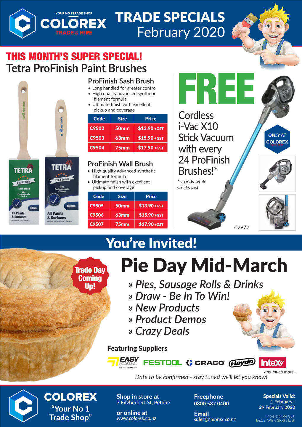 Pie Day Mid-March Coming Up! » Pies, Sausage Rolls & Drinks » Draw - Be in to Win! » New Products » Product Demos » Crazy Deals