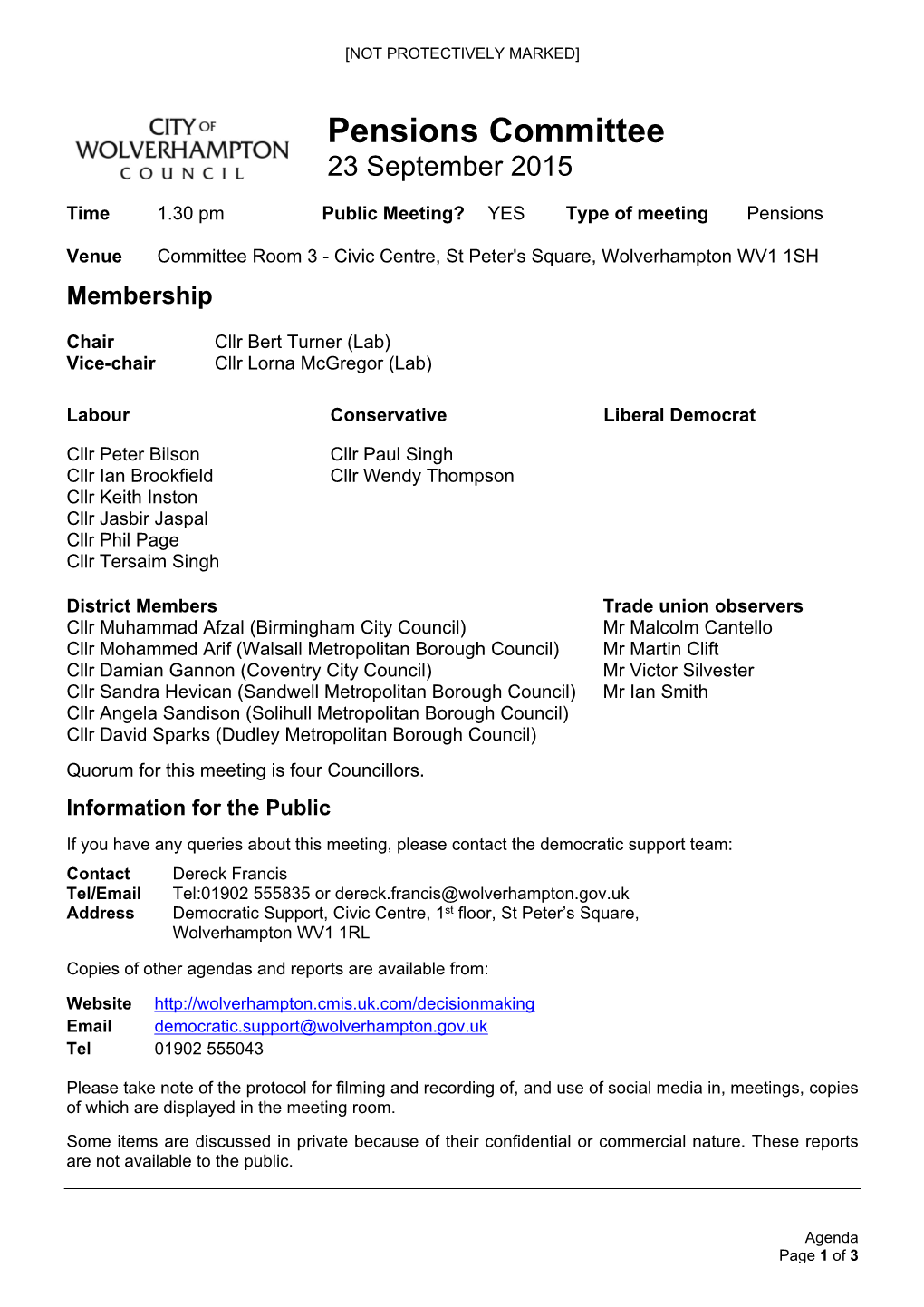 (Public Pack)Agenda Document for Pensions Committee, 23/09/2015