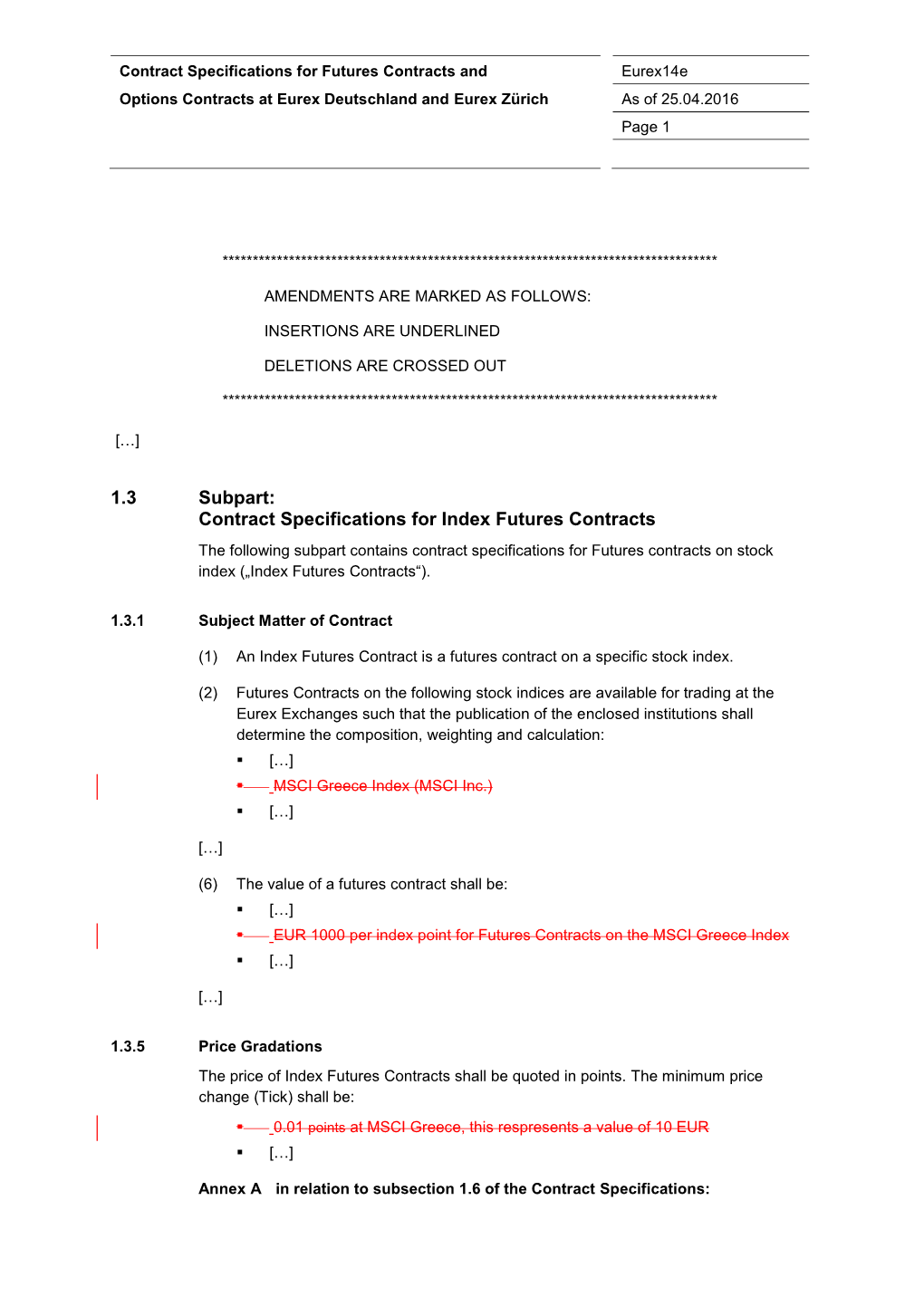 Contract Specifications for Index Futures Contracts