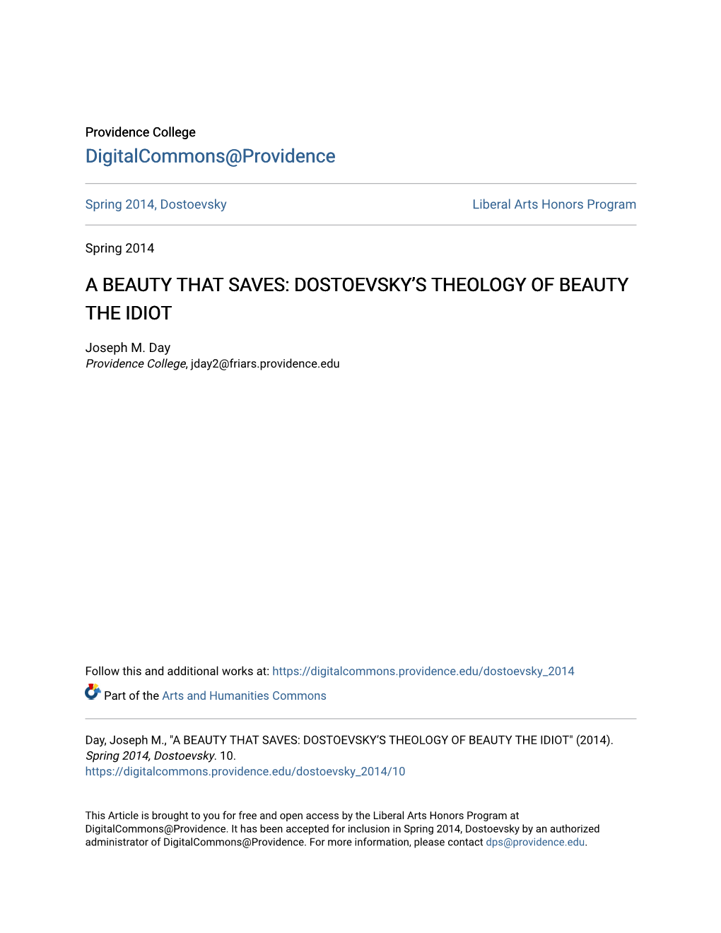 A Beauty That Saves: Dostoevsky's Theology of Beauty the Idiot