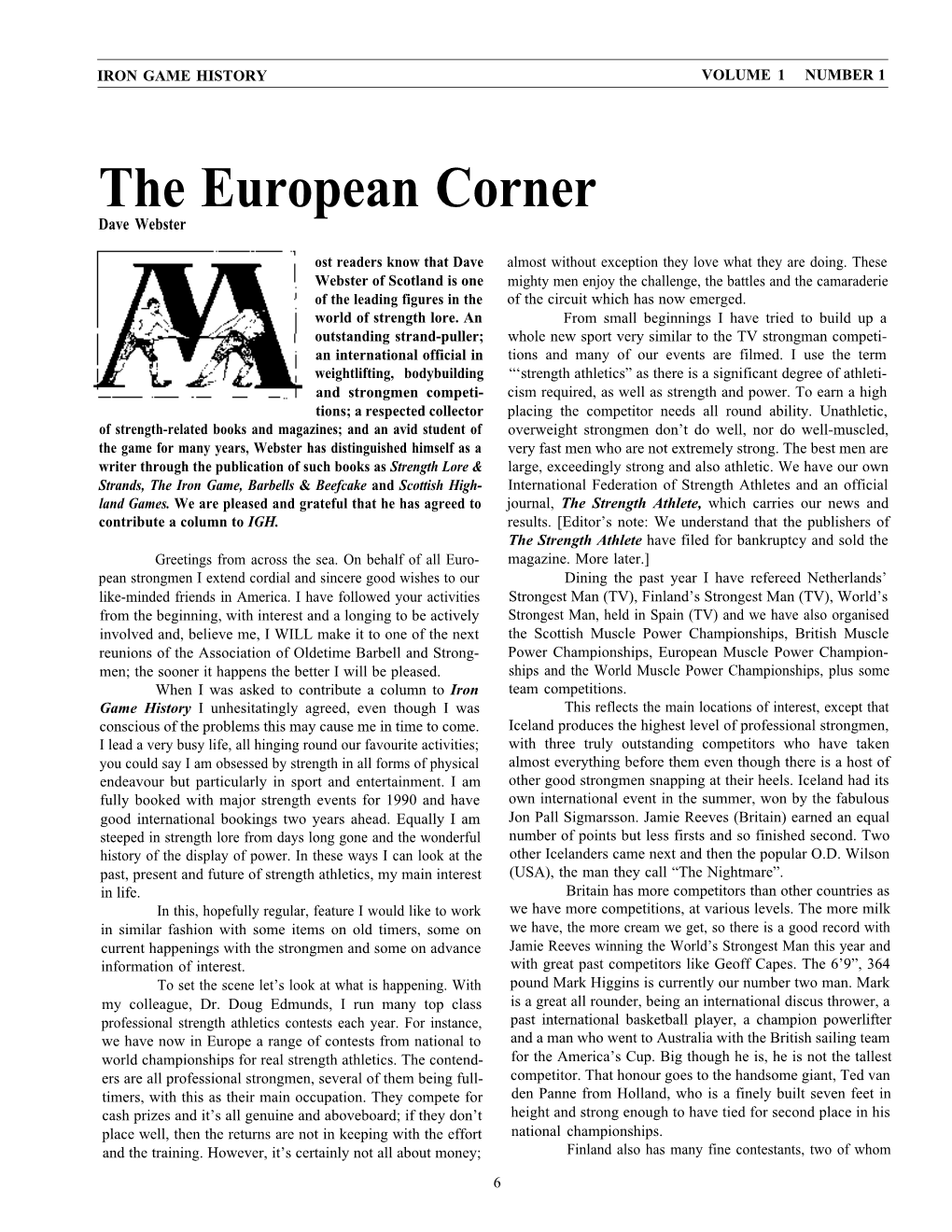 The European Corner Dave Webster