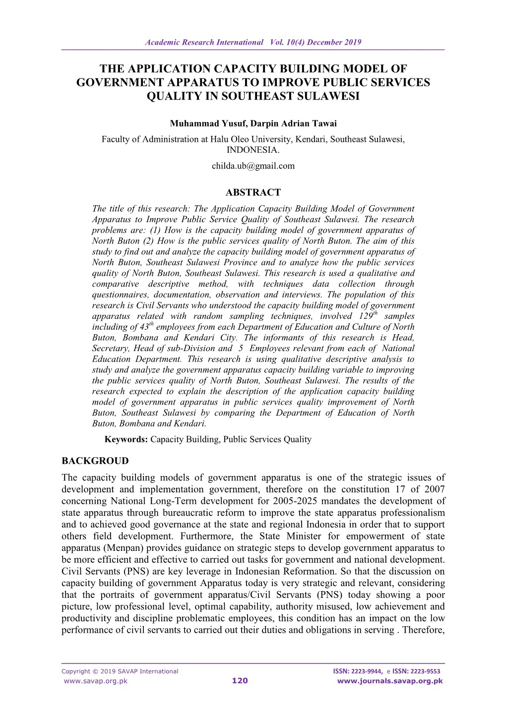 The Application Capacity Building Model of Government Apparatus to Improve Public Services Quality in Southeast Sulawesi