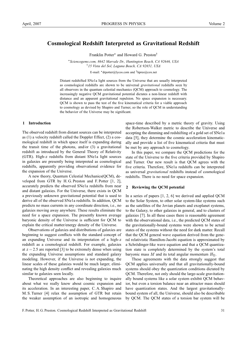 Cosmological Redshift Interpreted As Gravitational Redshift