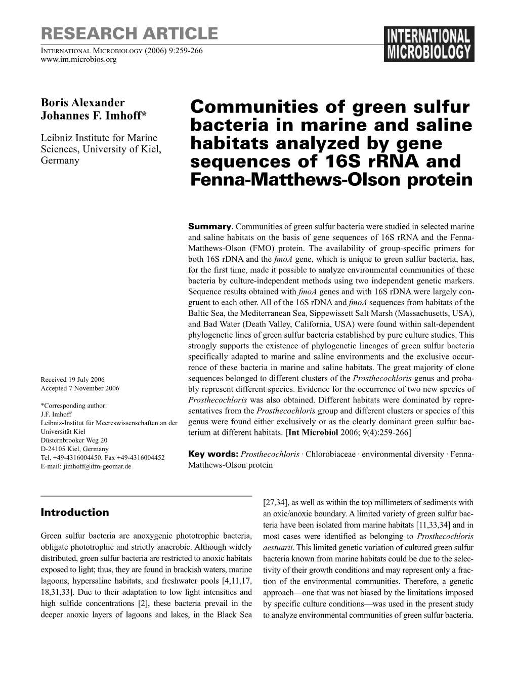 Communities of Green Sulfur Bacteria in Marine and Saline Habitats