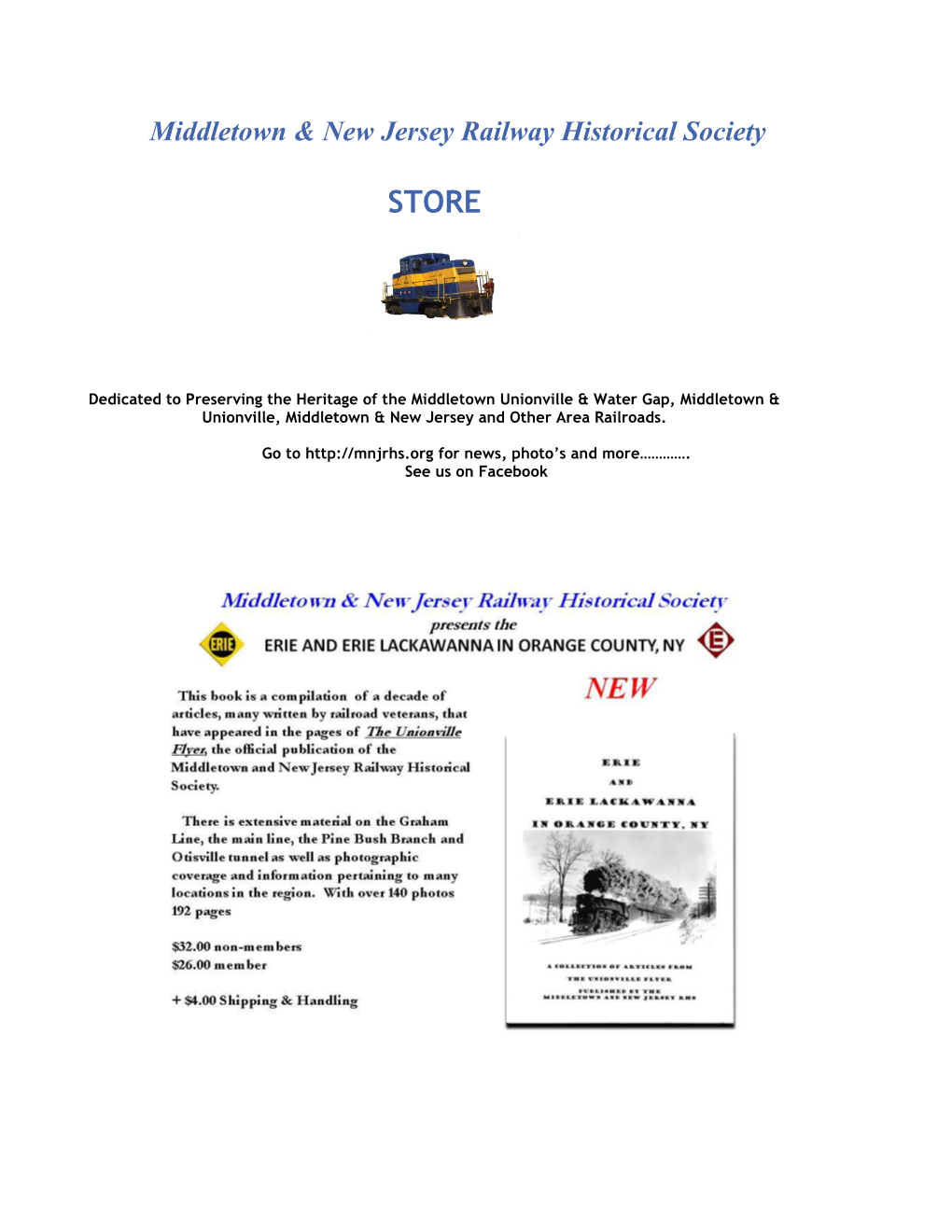 Middletown & New Jersey Railway Historical Society STORE