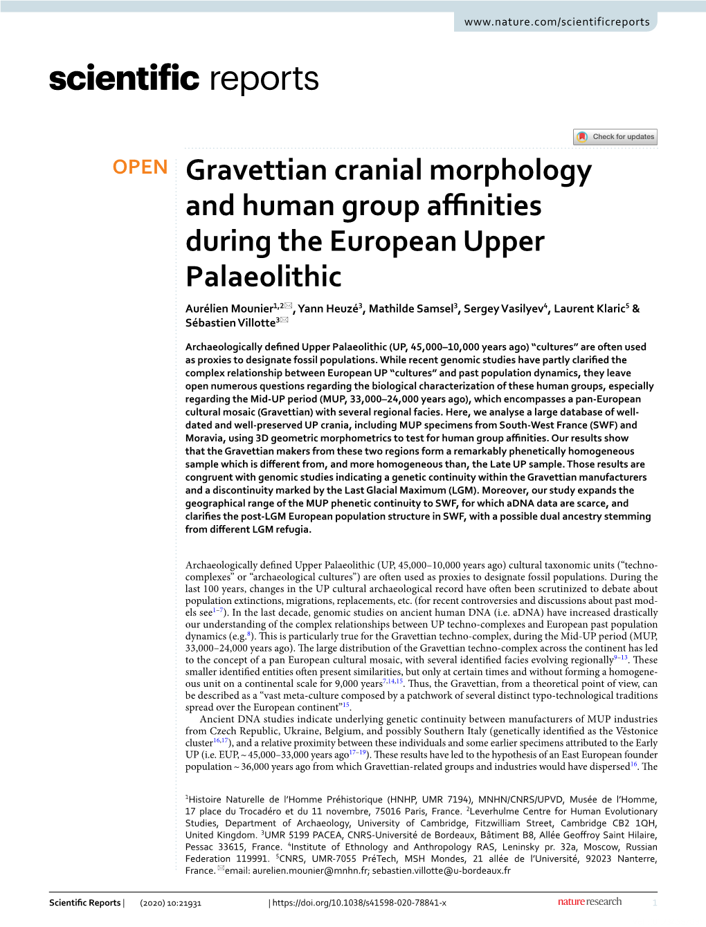 Gravettian Cranial Morphology and Human Group Affinities During The