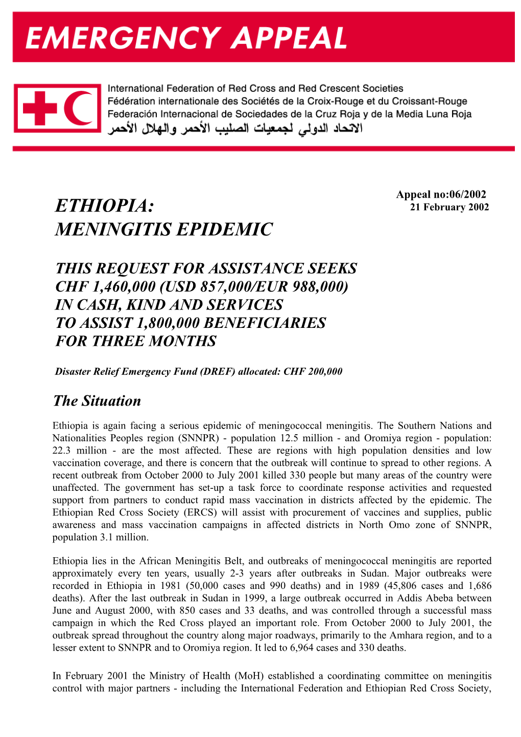 Ethiopia Meningitis Epidemic Emergency Appeal