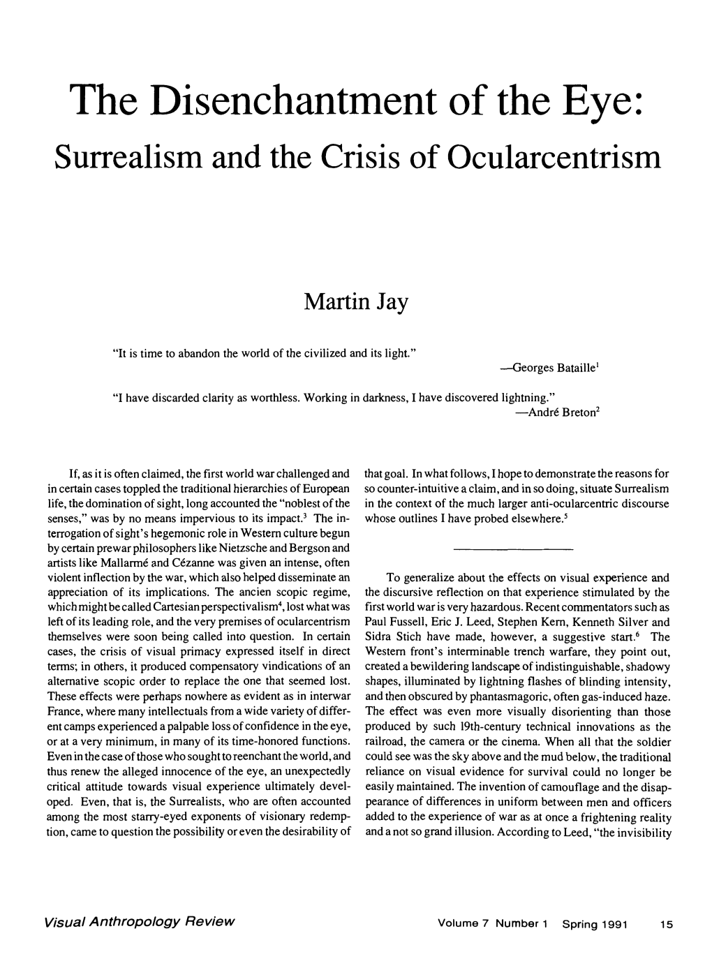 The Disenchantment of the Eye: Surrealism and the Crisis of Ocularcentrism