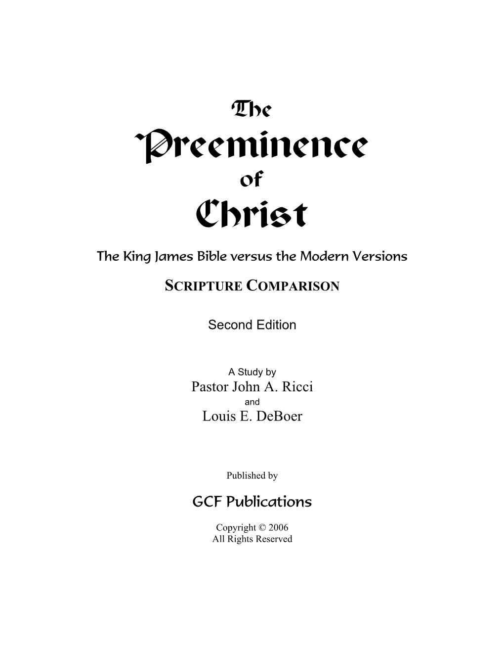 Preeminence Christ
