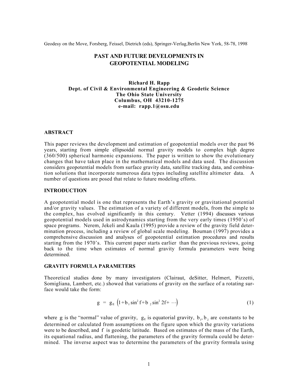 Past and Future Developments in Geopotential Modeling