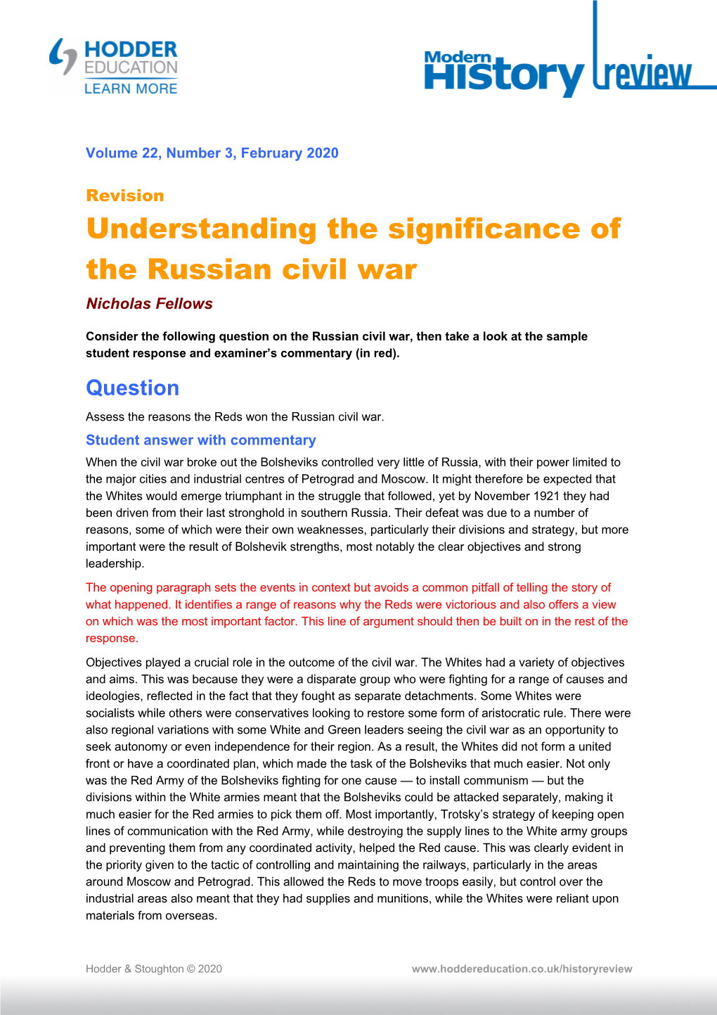 Understanding the Significance of the Russian Civil War Nicholas Fellows