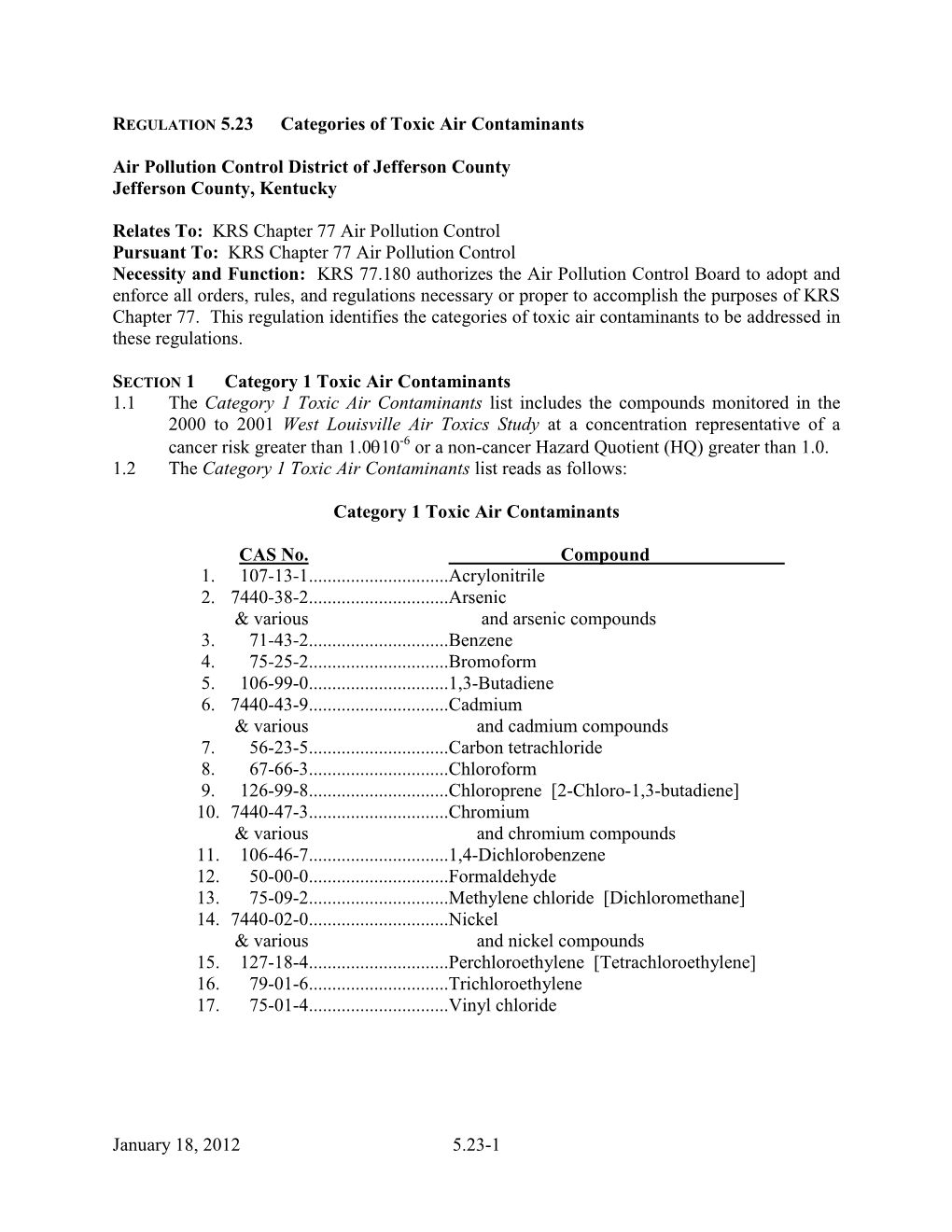 Regulation 5.23, Toxic Air Contaminants