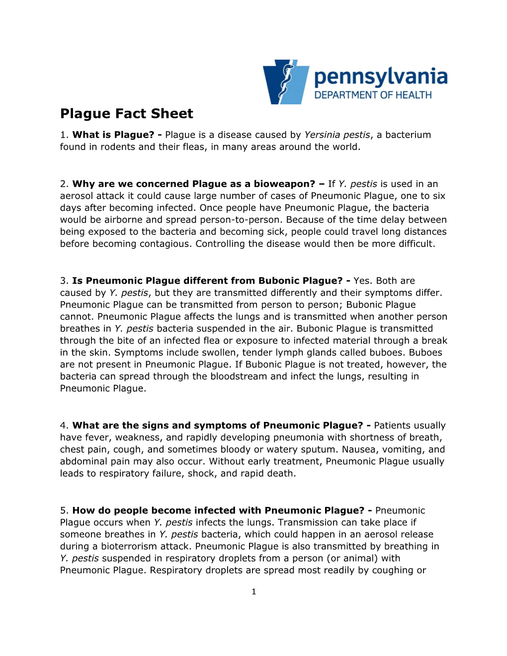 Plague Fact Sheet