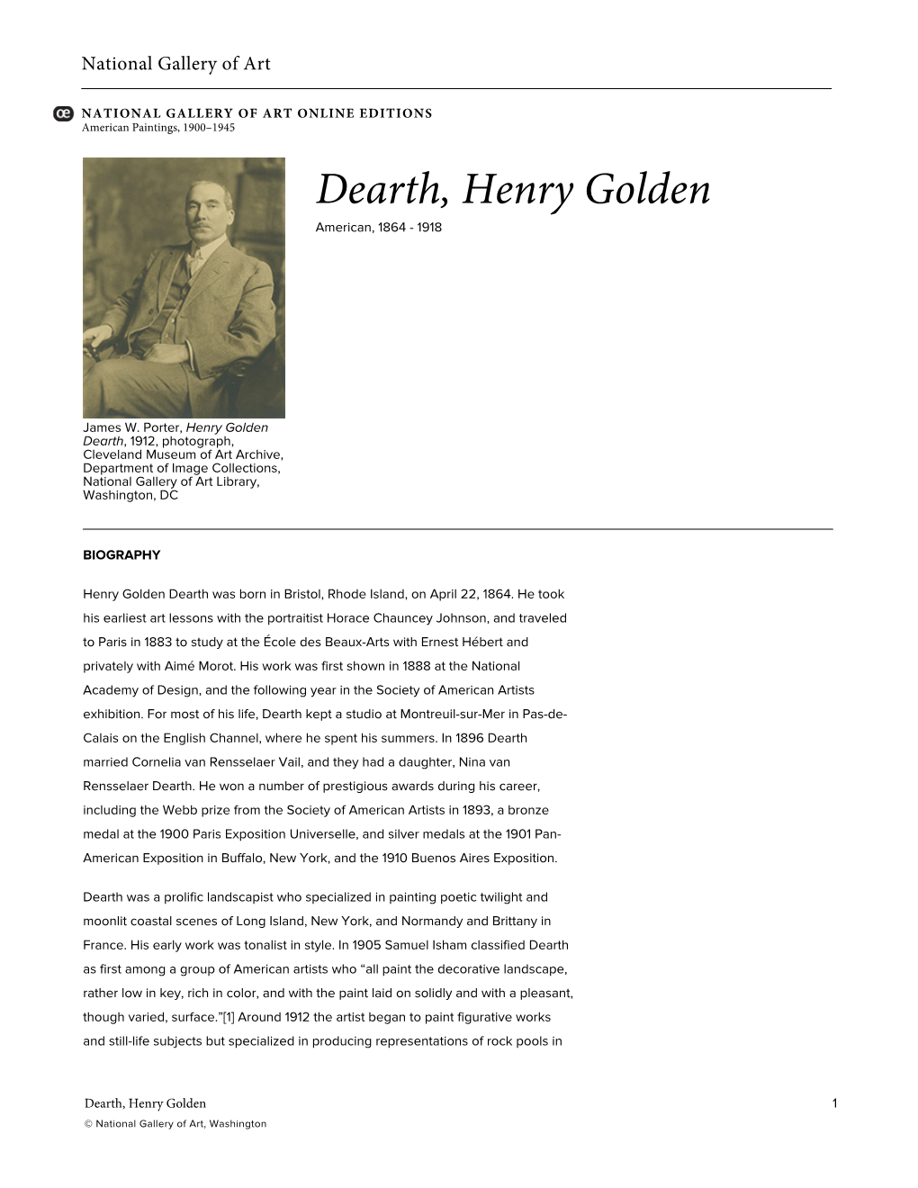 Dearth, Henry Golden American, 1864 - 1918