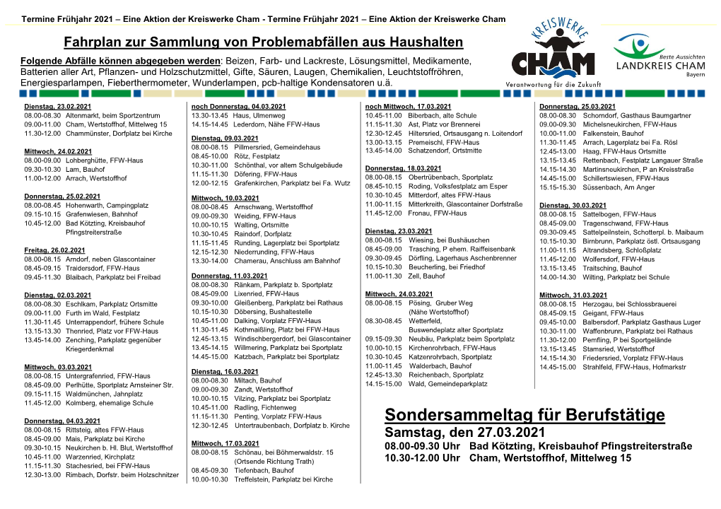 Fahrplan Frühjahr