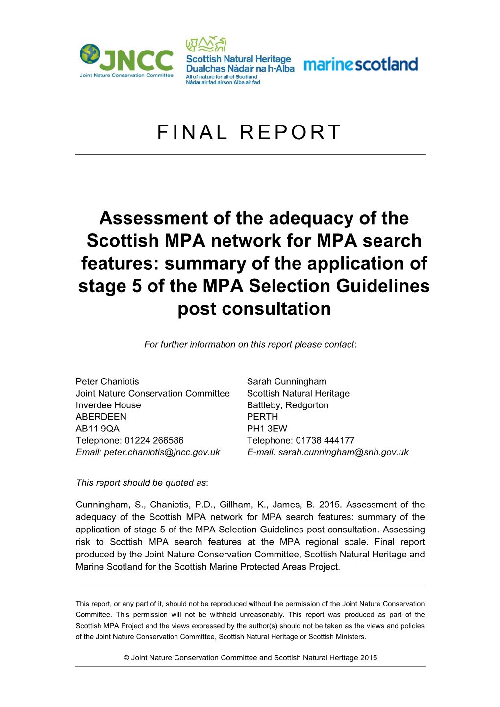 Assessment of Contribution to the MPA Network