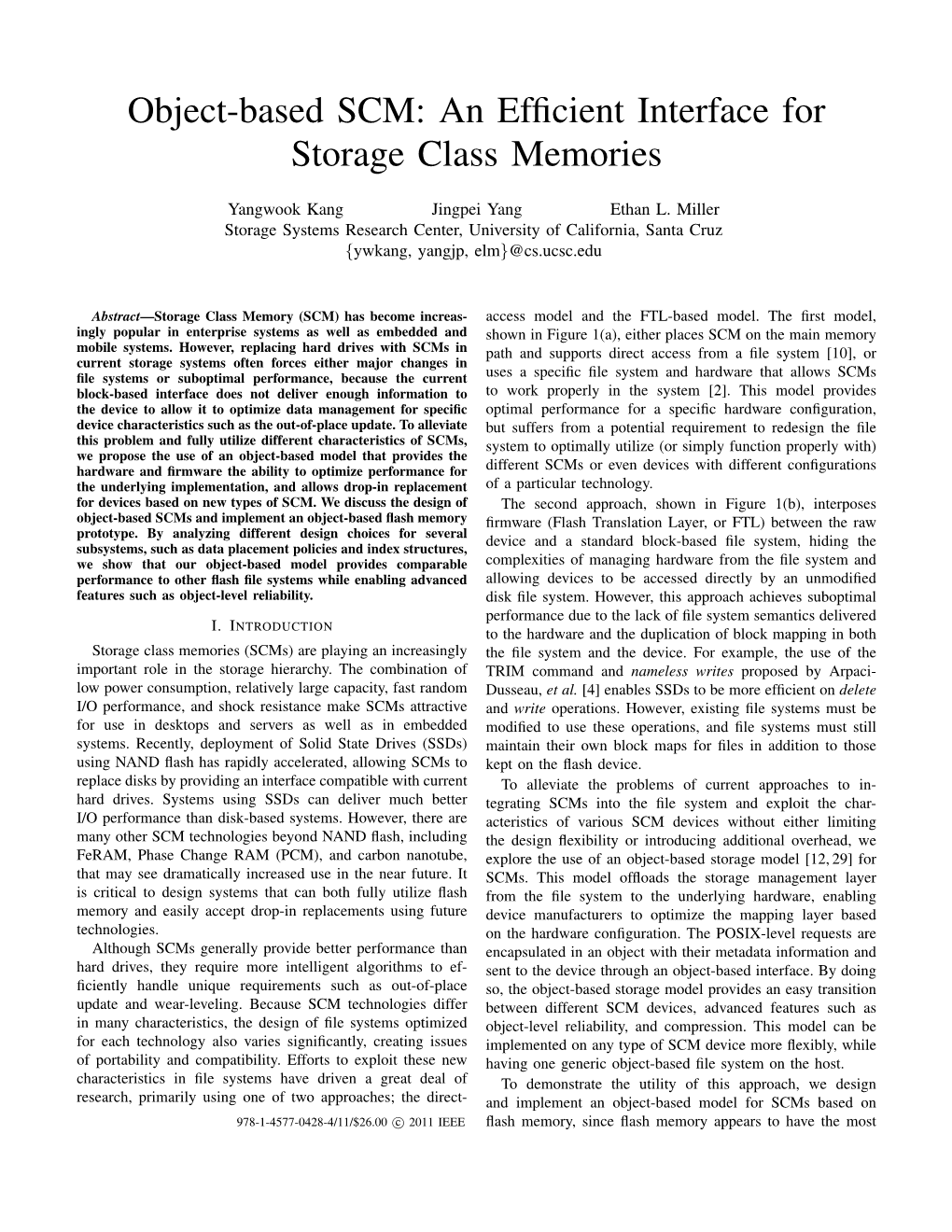 Object-Based SCM: an Efﬁcient Interface for Storage Class Memories