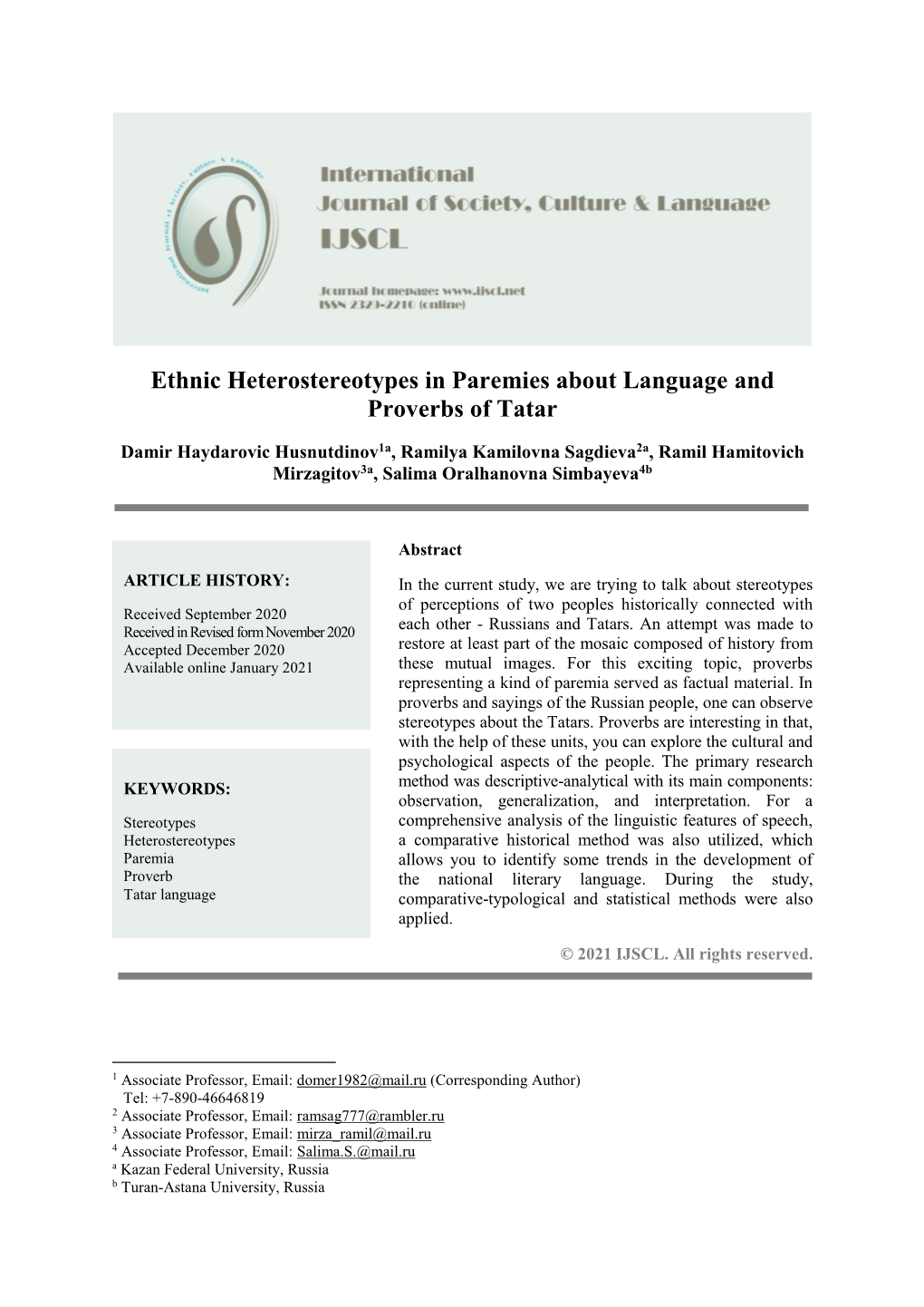 Ethnic Heterostereotypes in Paremies About Language and ‎Proverbs Of