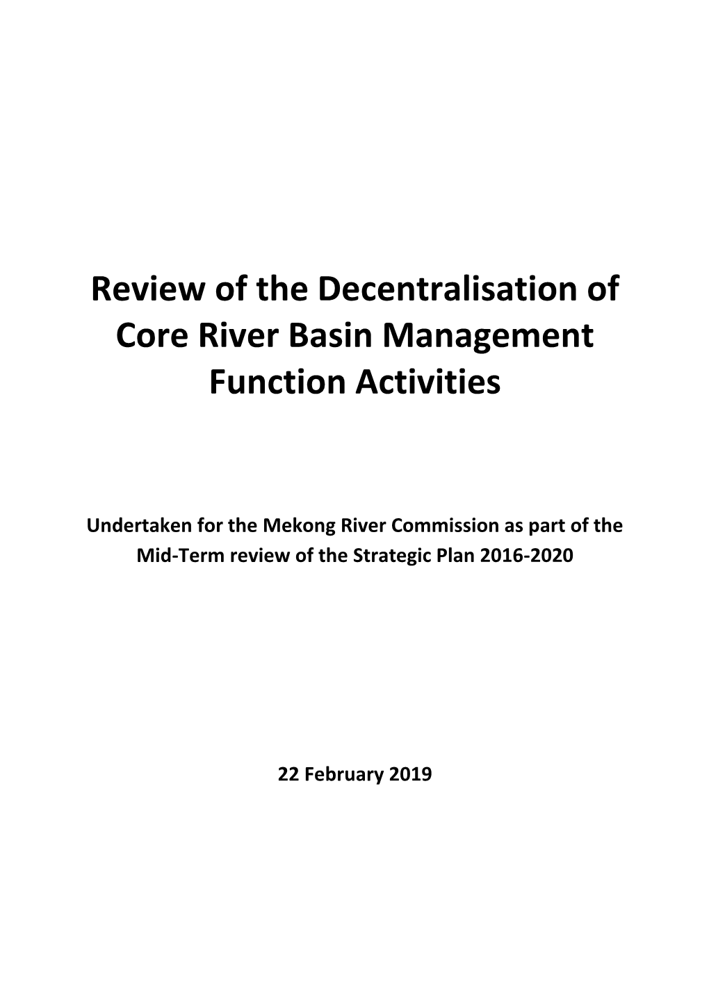 Review of the Decentralisation of Core River Basin Management Function Activities