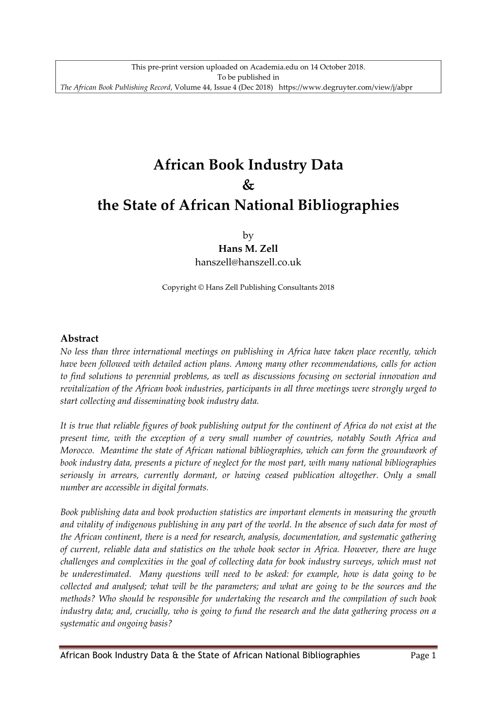 African Book Industry Data & the State of African National Bibliographies