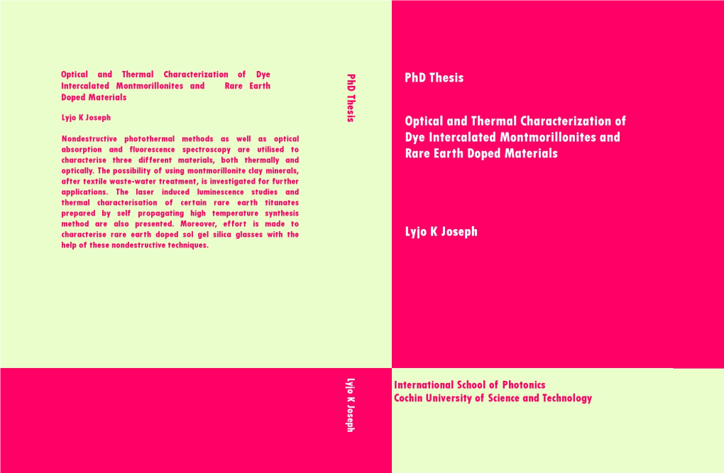 Optical and Thermal Characterization of Dye Intercalated Montmorillonites and Rare Earth Doped Materials Ph