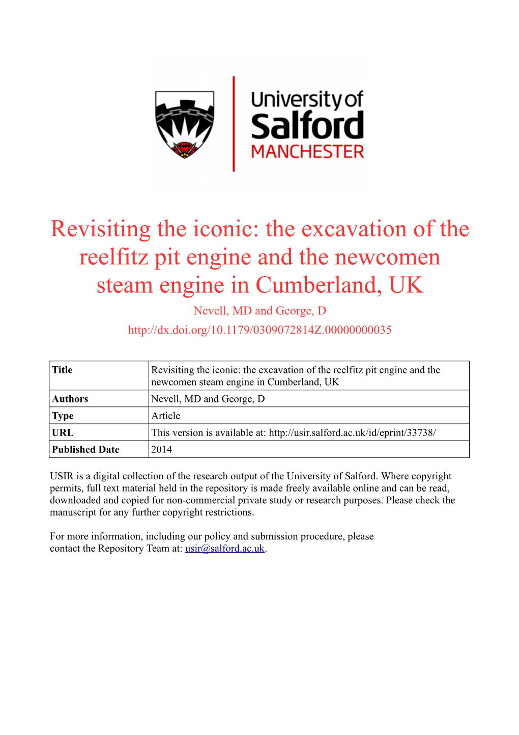 Revisiting the Iconic: the Excavation of the Reelfitz Pit Engine and the Newcomen Steam Engine in Cumberland, UK