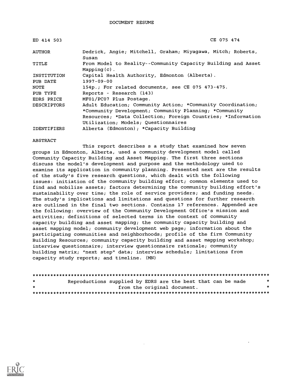 From Model to Reality--Community Capacity Building and Asset Mapping(C)