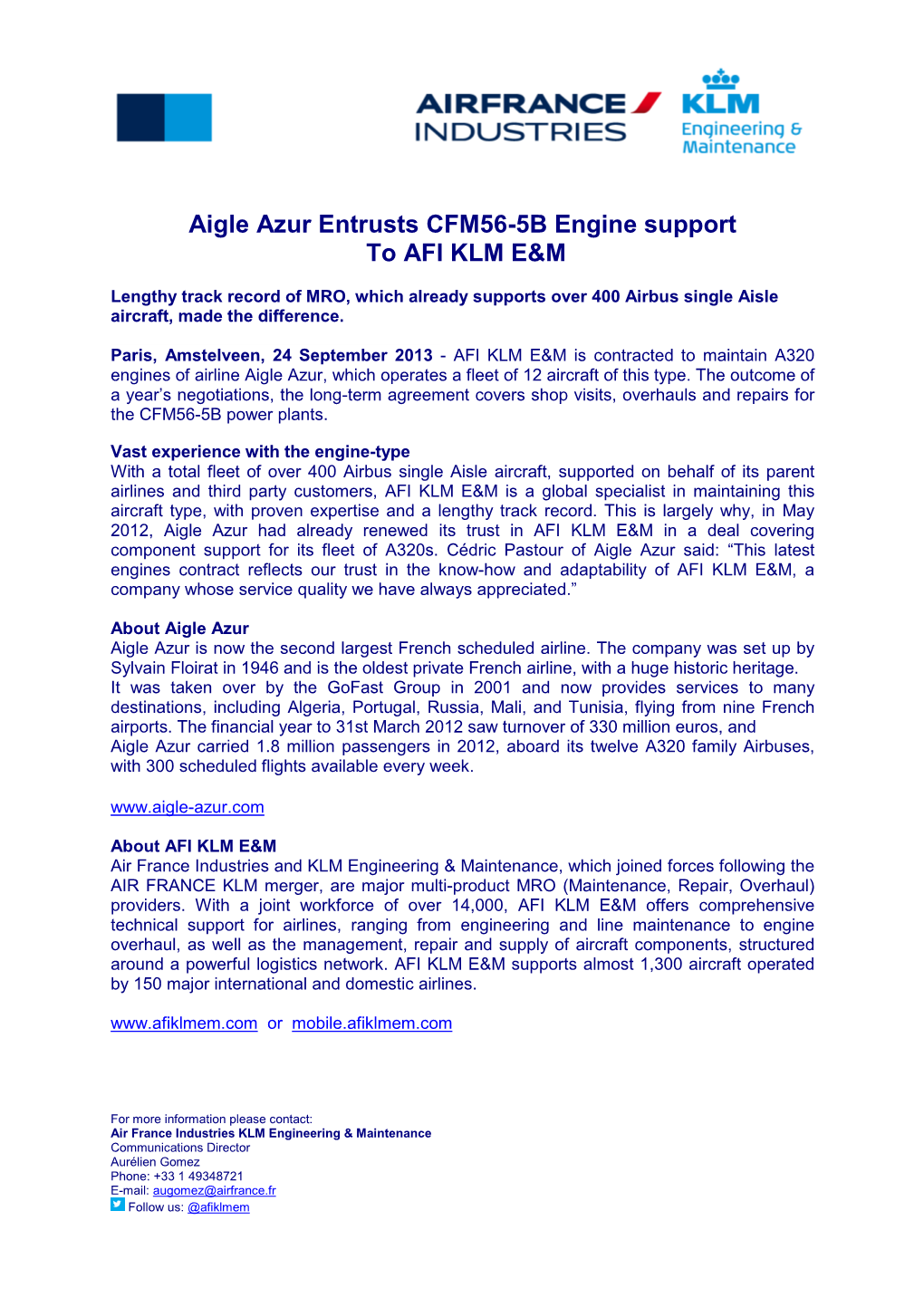 Aigle Azur Entrusts CFM56-5B Engine Support to AFI KLM E&M