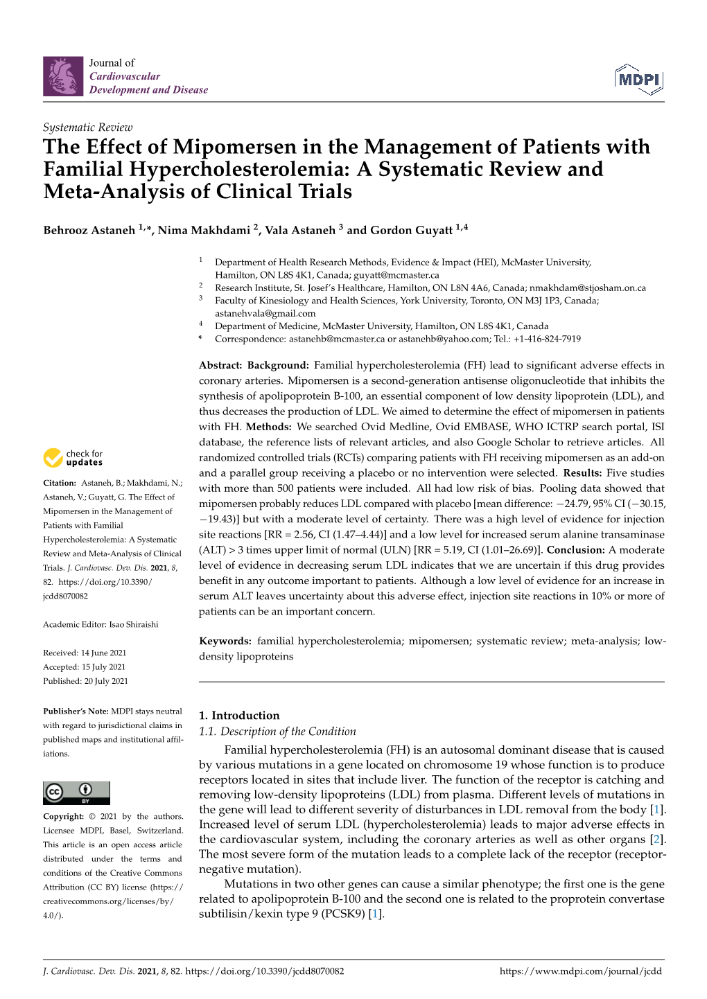 The Effect of Mipomersen in the Management of Patients with Familial Hypercholesterolemia: a Systematic Review and Meta-Analysis of Clinical Trials