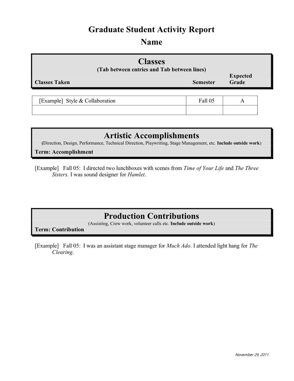 Grad Activity Form 8/18/96