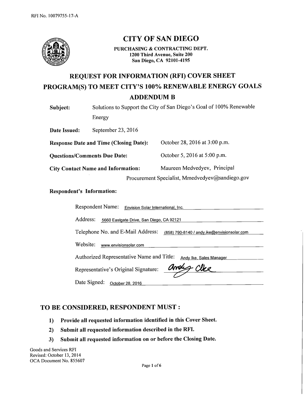 Envision Solar RFI Response