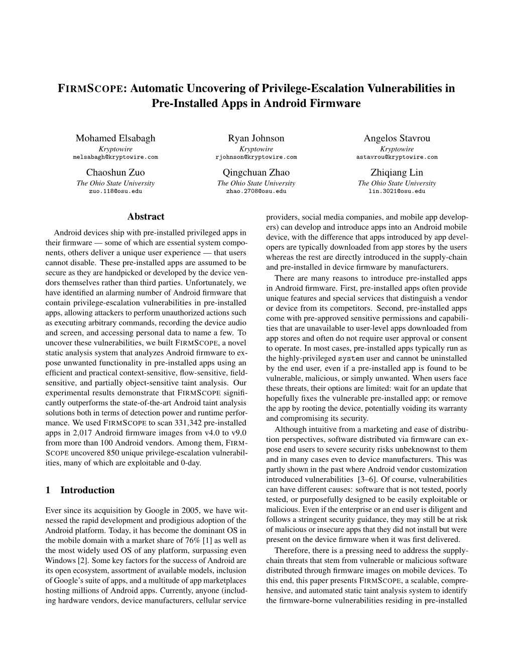 Automatic Uncovering of Privilege-Escalation Vulnerabilities in Pre-Installed Apps in Android Firmware