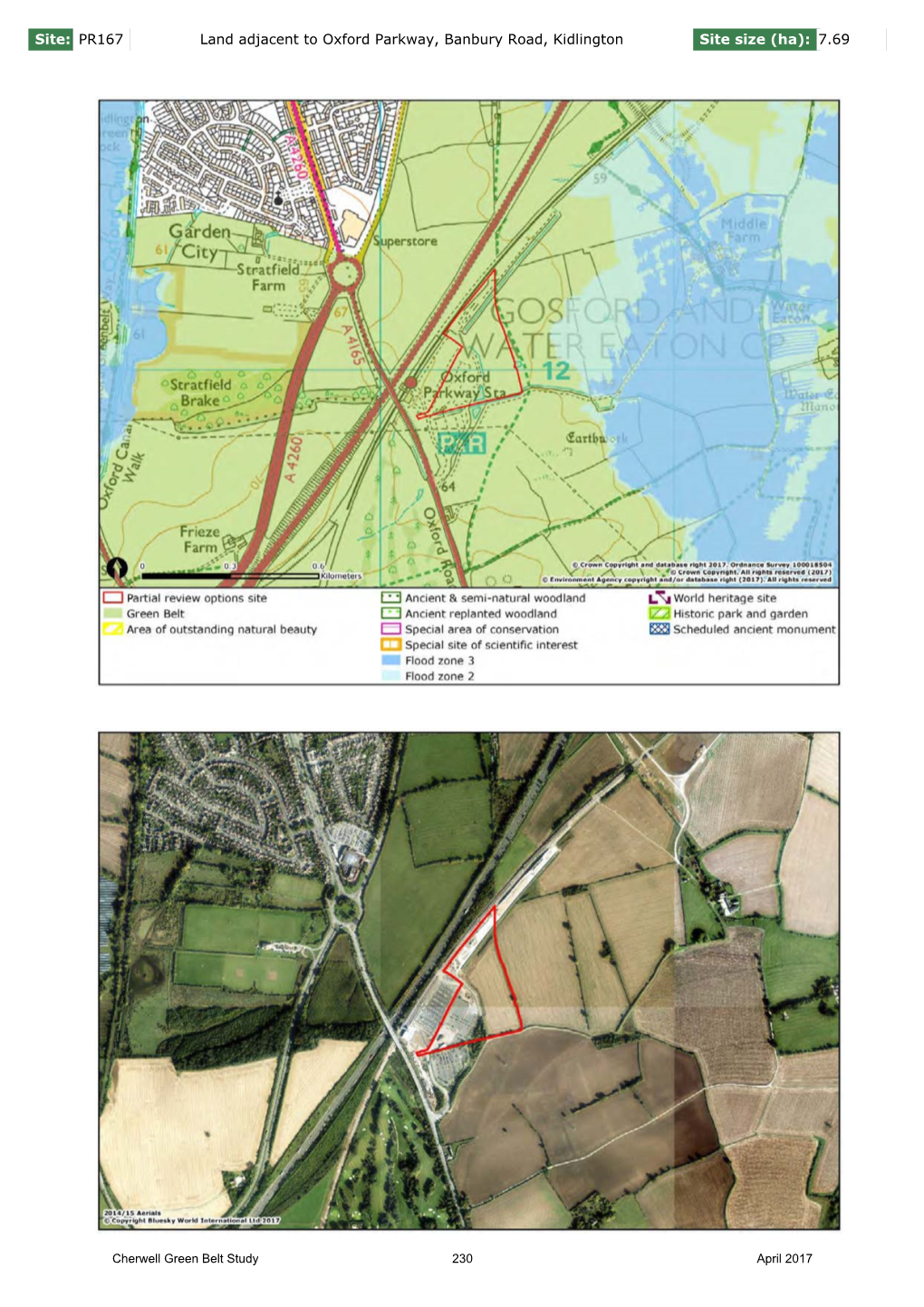 Site: PR167 Land Adjacent to Oxford Parkway, Banbury Road, Kidlington Site Size (Ha): 7.69