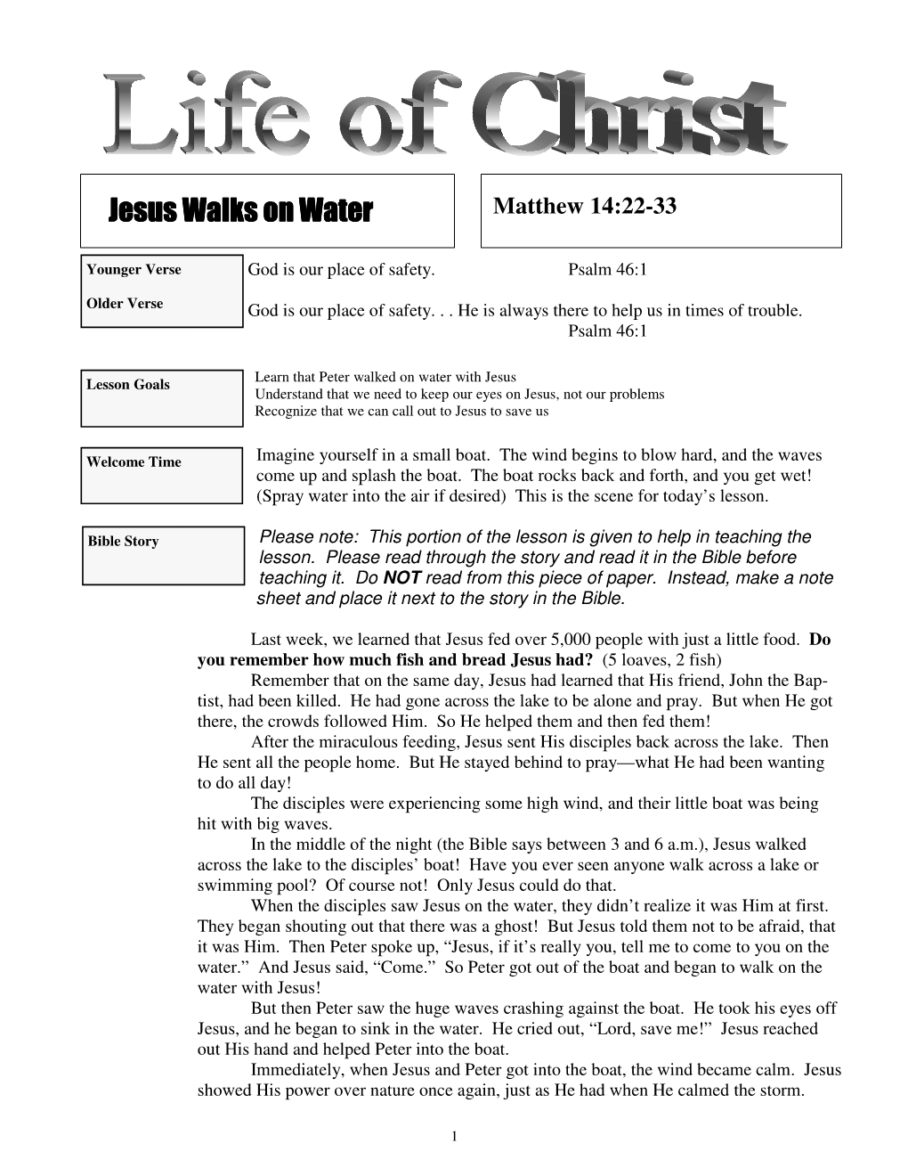 Lesson 26 Jesus Walks Water