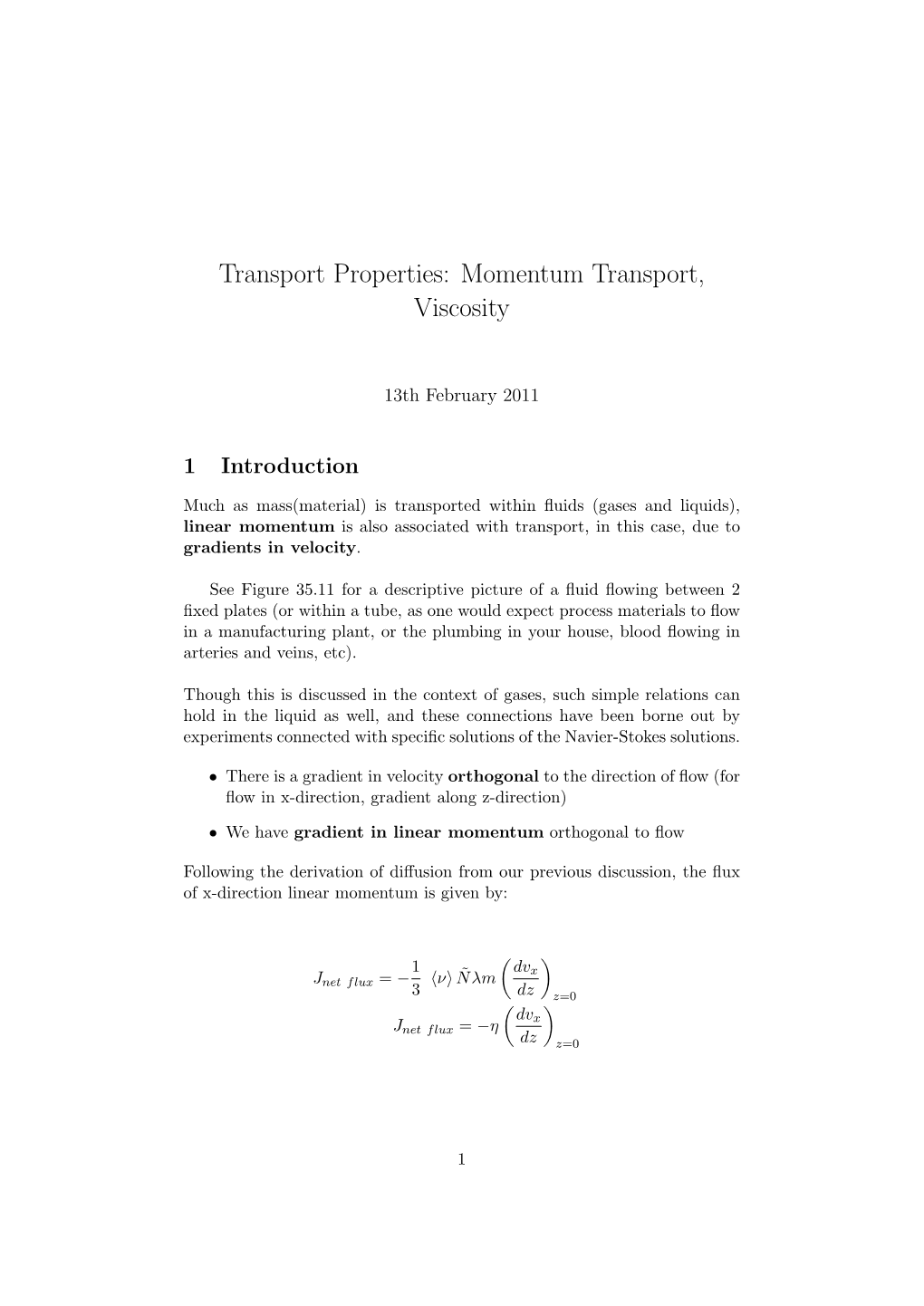 Transport Properties: Momentum Transport, Viscosity