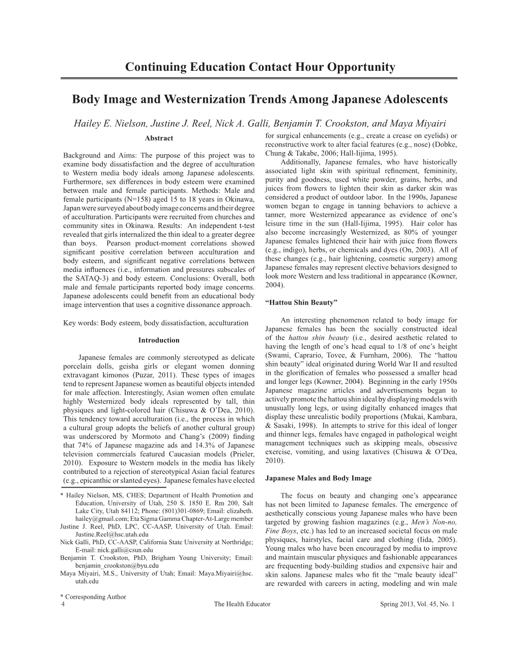 Body Image and Westernization Trends Among Japanese Adolescents