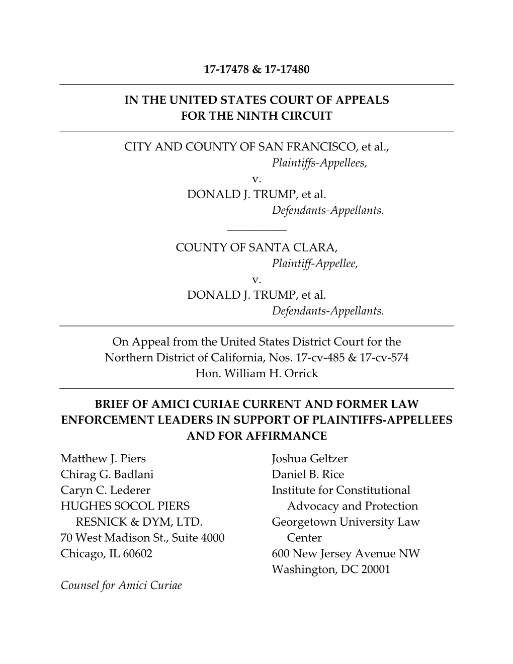 Brief of Amici Curiae Current and Former Law Enforcement Leaders in Support of Plaintiffs-Appellees and for Affirmance