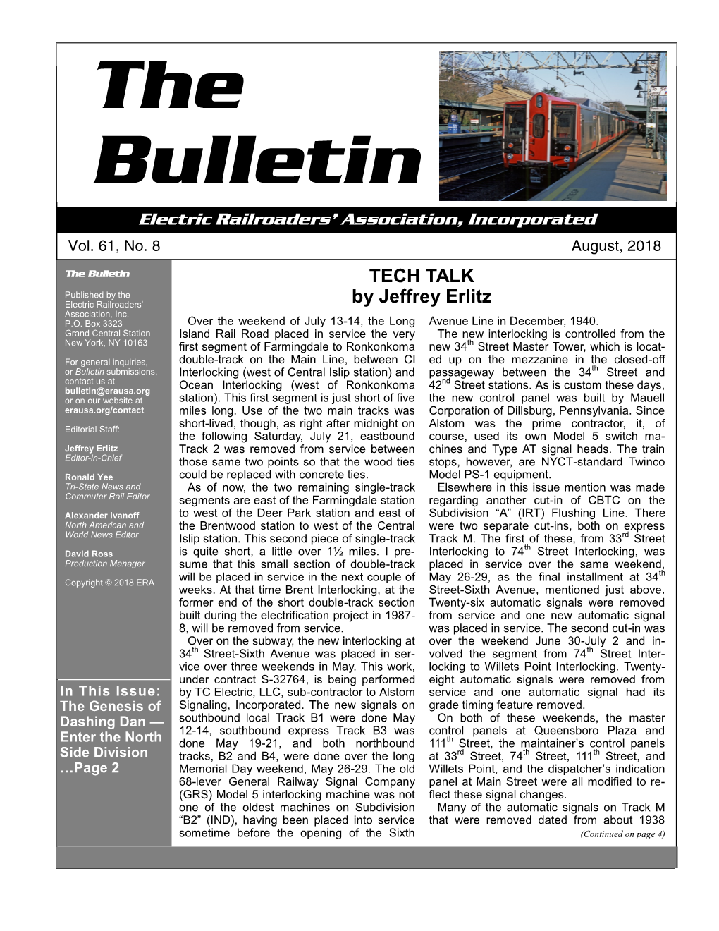 The Bulletin TECH TALK Published by the Electric Railroaders’ by Jeffrey Erlitz Association, Inc
