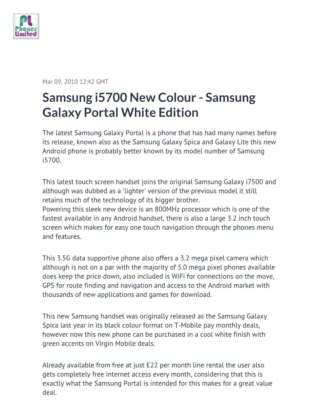 Samsung I5700 New Colour - Samsung Galaxy Portal White Edition