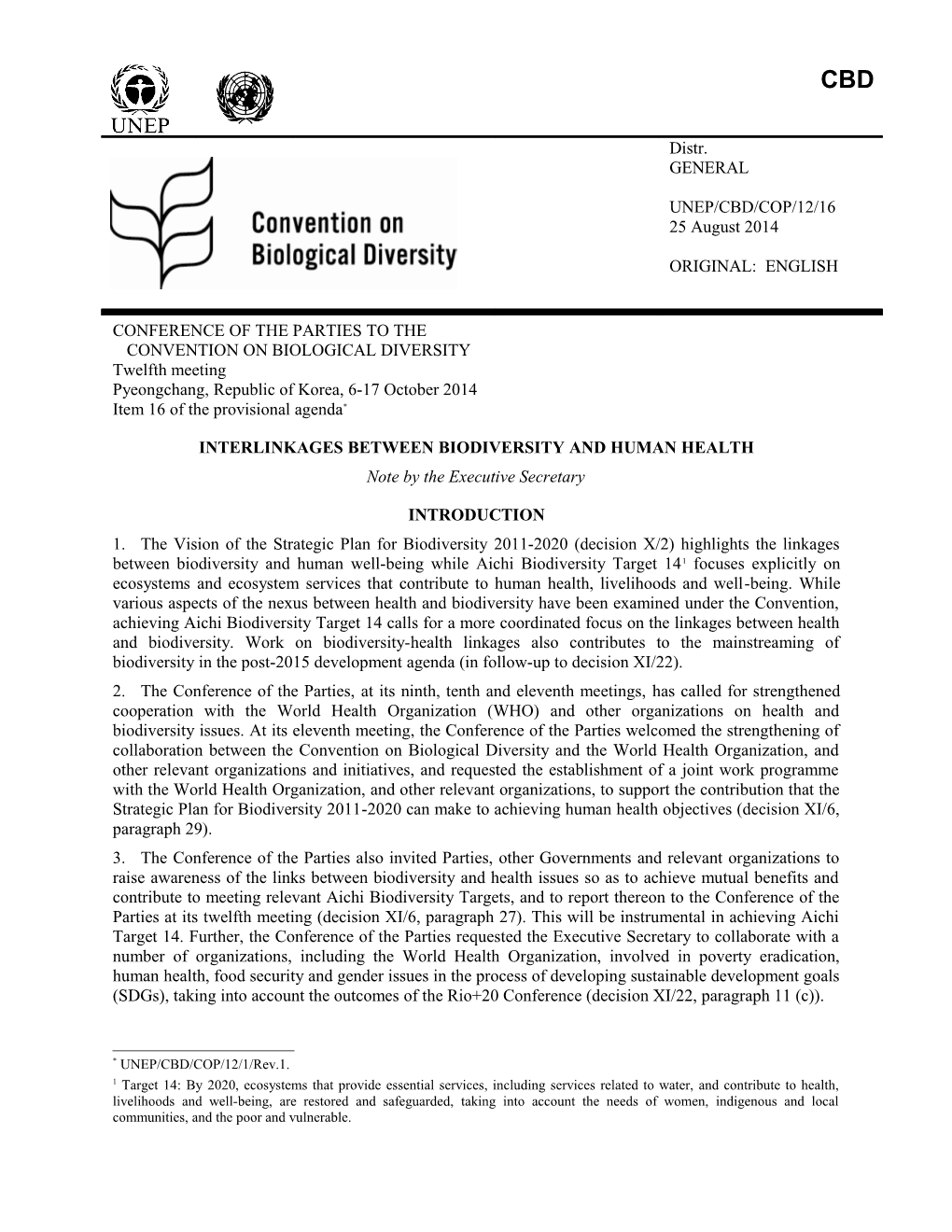 Interlinkages Between Biodiversity and Human Health