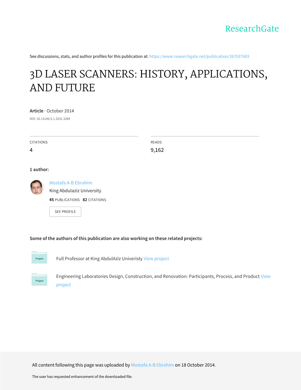 3D Laser Scanners: History, Applications, and Future