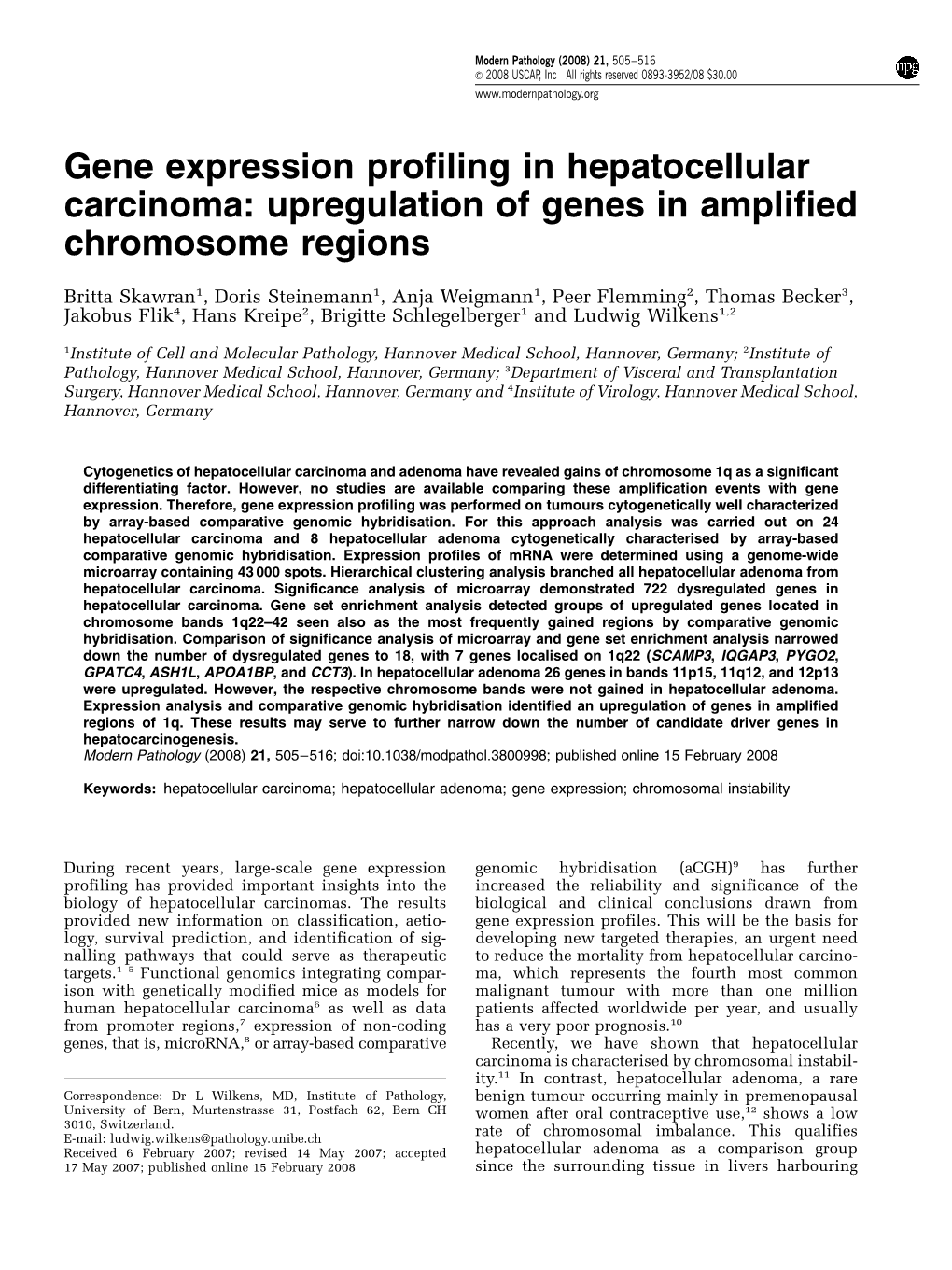 Gene Expression Profiling in Hepatocellular Carcinoma: Upregulation of Genes in Amplified Chromosome Regions