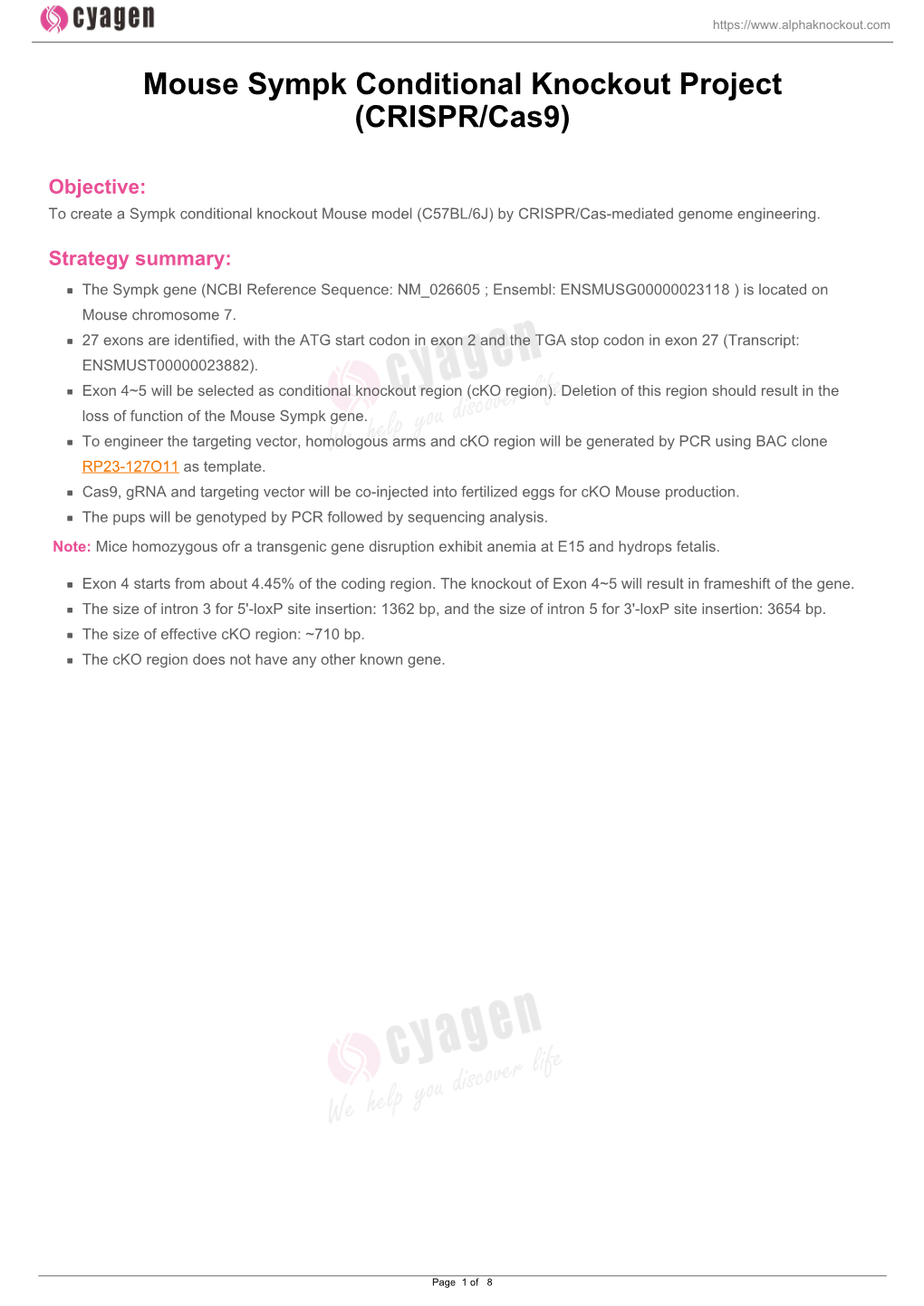 Mouse Sympk Conditional Knockout Project (CRISPR/Cas9)