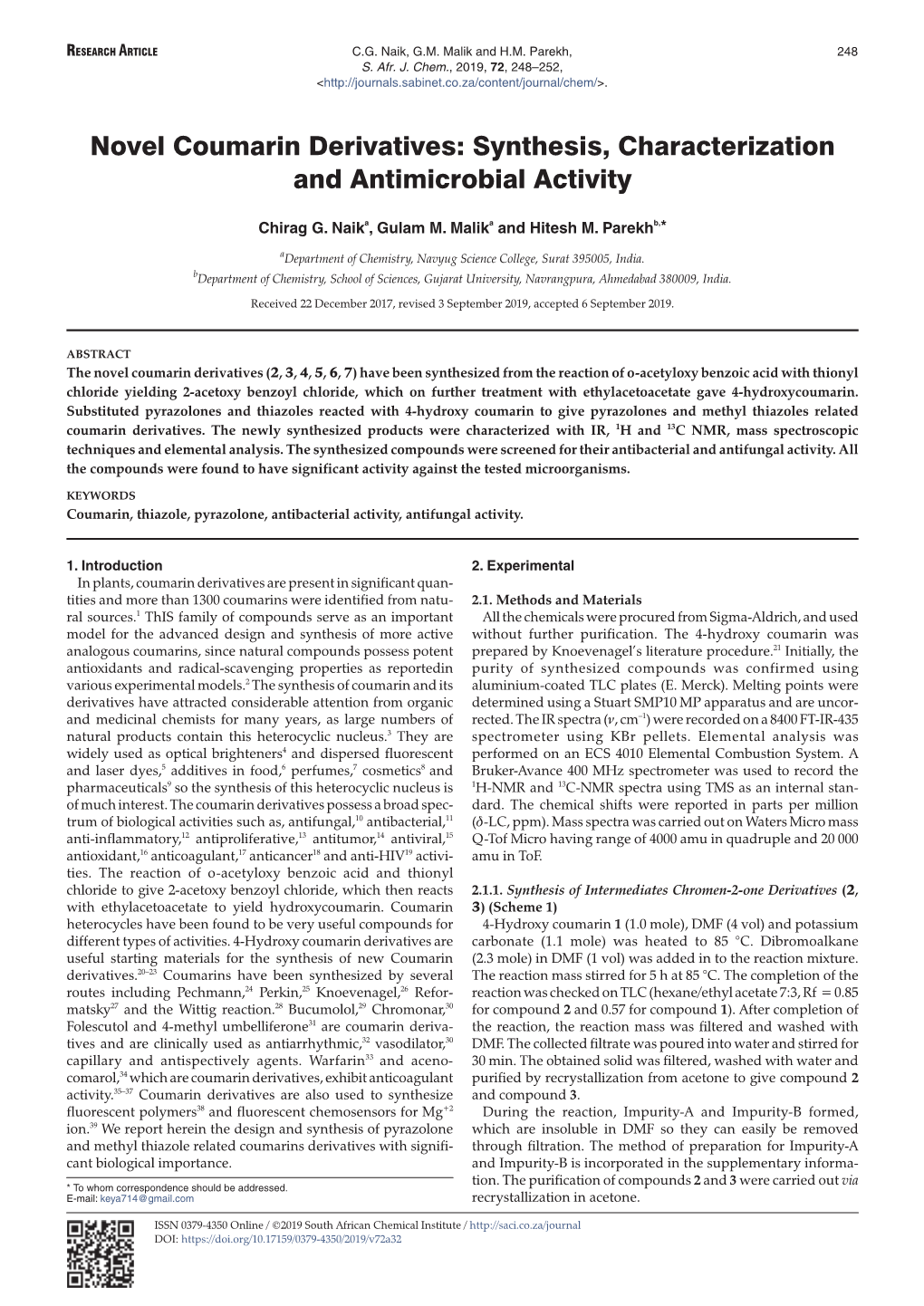 Novel Coumarin Derivatives: Synthesis, Characterization and Antimicrobial Activity