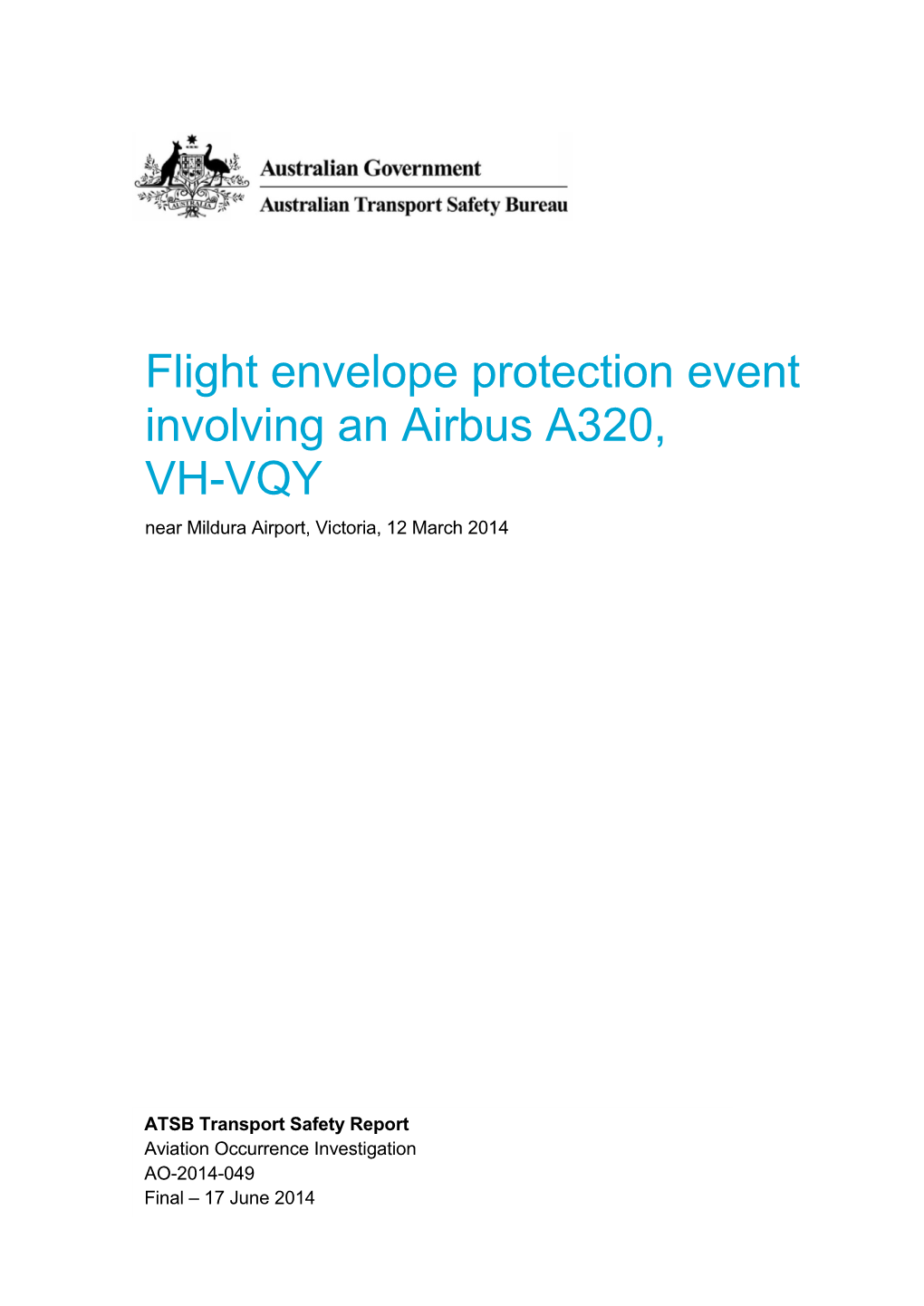 Flight Envelope Protection Event Involving an Airbus A320, VH-VQY