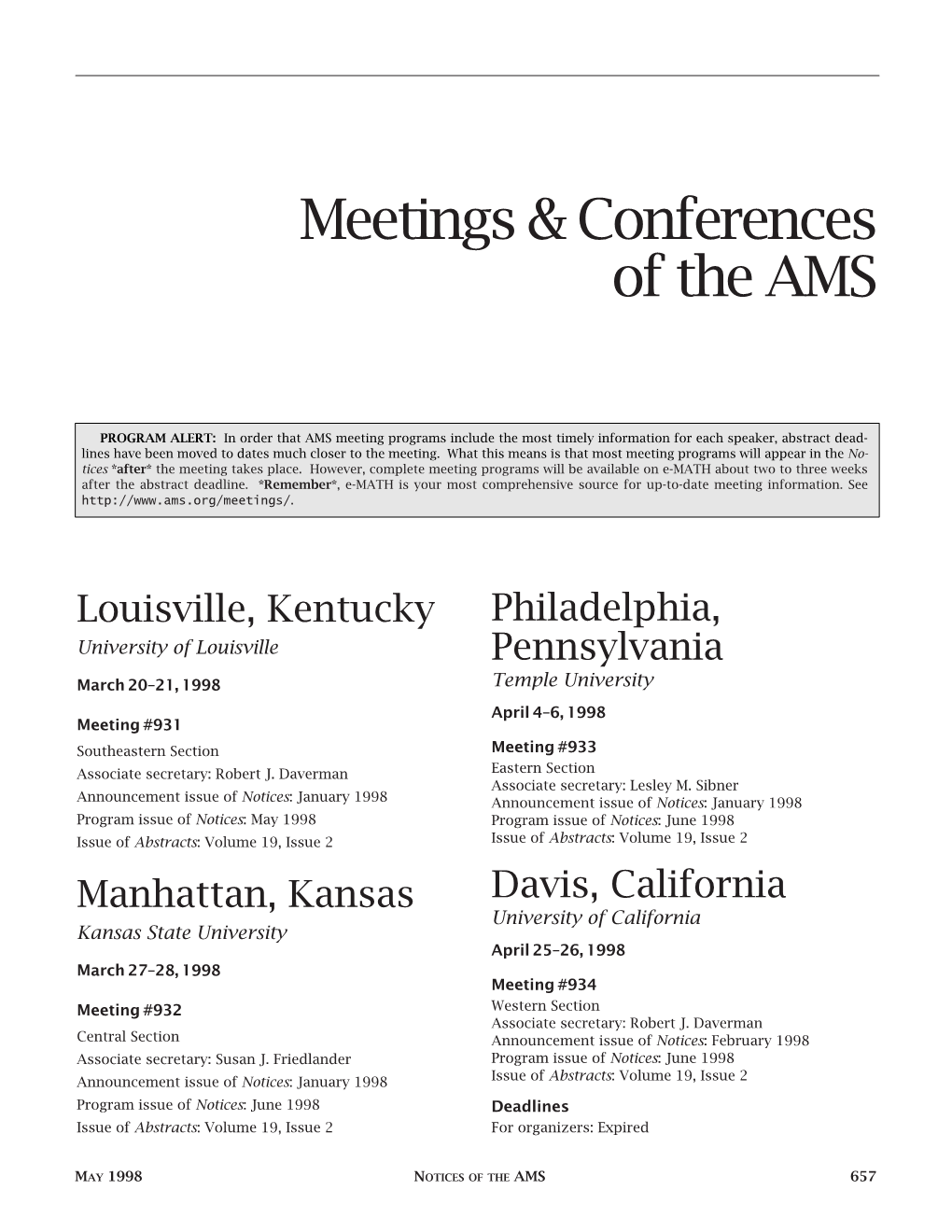 Meetings and Conferences, Volume 45, Number 5
