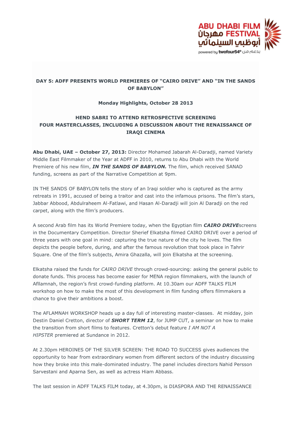 Draft Press Release for ADFF